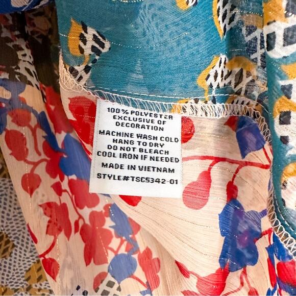 Collective Concepts Multicolor Color Block Floral Sheer Shirt - Picture 4 of 5